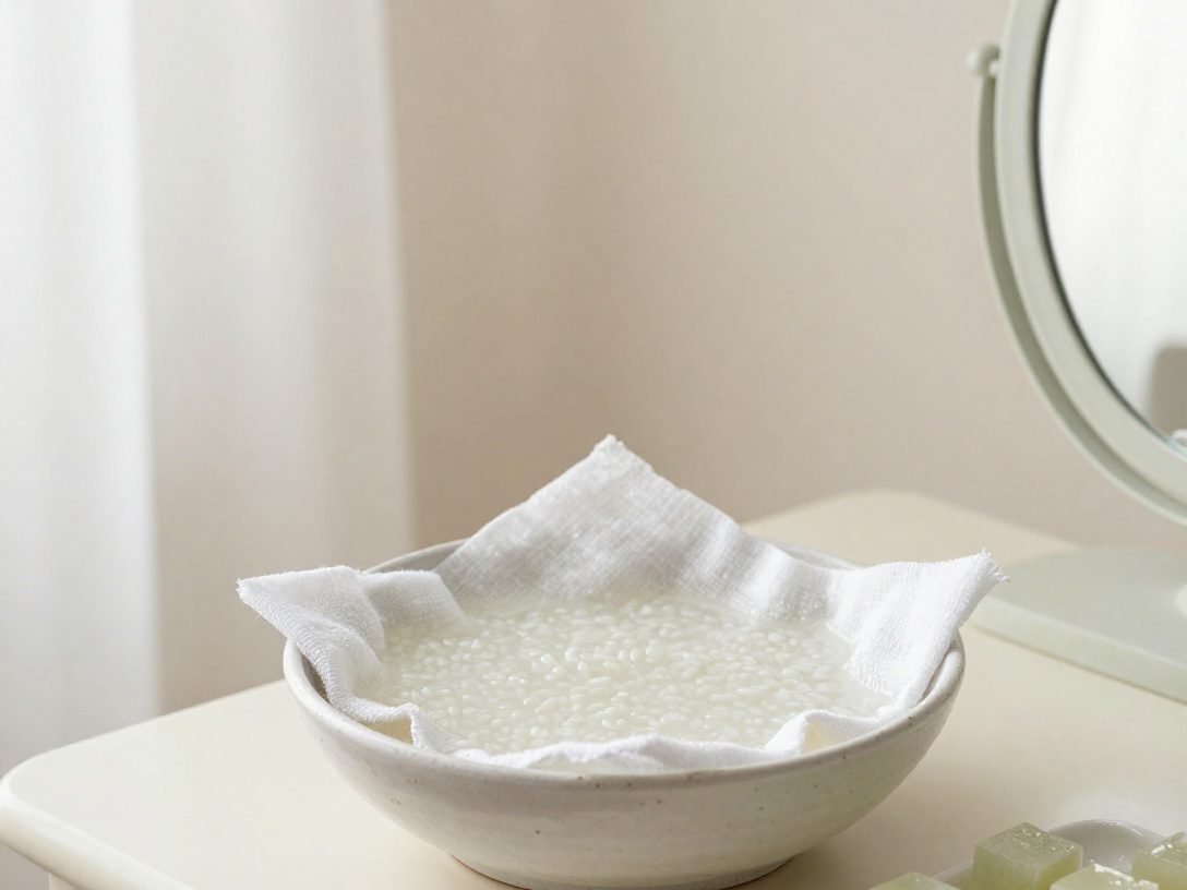 Gaze em água de arroz e gelo de chá-verde